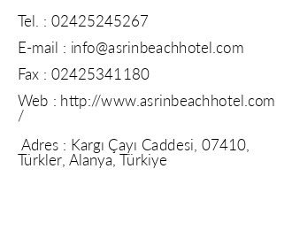 Asrn Beach Hotel iletiim bilgileri